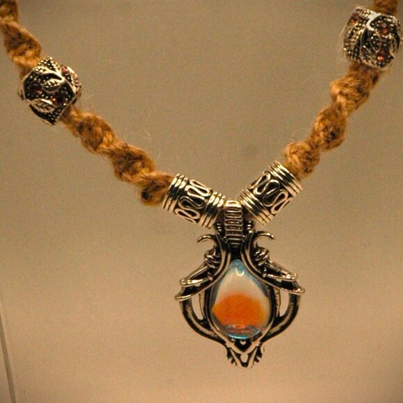 Bohemian Lotus Cabochon Teardrop Moonstone on a 20 1/4" Handmade Hemp Necklace - Picture 3 of 5